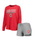 ფოტო #5 პროდუქტის Women's Scarlet, Gray Ohio State Buckeyes Raglan Long Sleeve T-shirt and Shorts Sleep Set