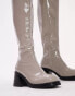 Фото #2 товара Topshop Maisie knee high block heel boot in off white