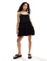 Фото #3 товара Miss Selfridge beach broderie tie shoulder cover up mini dress in black