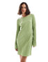 Vero Moda plisse mini dress with fluted sleeve in mid green