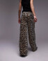 Topshop leopard print linen pleated wide leg trouser in multi