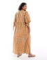 ASOS DESIGN Curve wrap midi smock dress in stone gingham Vichykaro in Stein, EU 56 - фото #4