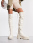 Фото #2 товара New Look over the knee chunky stretch flat boots in Cream
