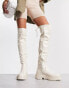 New Look over the knee chunky stretch flat boots in Cream