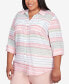 Фото #3 товара Plus Size English Garden Stripe Split Sleeve Button Down Shirt