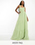 Фото #2 товара ASOS DESIGN Tall ruched bodice halter tiered maxi dress in sage green