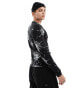 ASOS DESIGN Halloween muscle long sleeve t-shirt in black with glitter spider web print