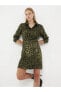 LCW Vision Gömlek Yaka Desenli Uzun Kollu Saten Kadın Elbise