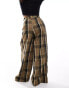 Noisy May Petite high waist wide leg trousers with pleat detail in khaki check