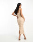 ASOS DESIGN ruched cami mesh midi dress in camel