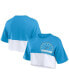 ფოტო #1 პროდუქტის Women's Blue/White Detroit Lions Boxy Color Split Cropped T-Shirt