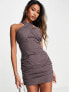 Фото #1 товара Public Desire halterneck drape mini dress in washed brown