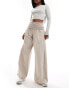 Bershka poplin fold over wide leg trousers in sand