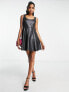 Фото #3 товара Miss Selfridge faux leather buckle detail fit and flare dress in black