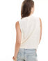 ASOS DESIGN knitted crew neck waistcoat in textured yarn in cream