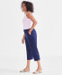 Фото #3 товара Women's 100% Linen Solid Cropped Pull-On Pants, Created for Macy's