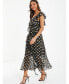 Фото #3 товара Women's Gold & White Polka Dot Chiffon Frill Detail Midi Dress