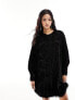 Фото #1 товара River Island velvet embroidered mini smock dress in black