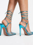 ASOS DESIGN Wide Fit Prize embellished tie leg high heeled shoes in blue