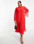 ASOS DESIGN Curve tie back fluted sleeve pleated midi dress in red