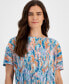 Women's Plissé Watercolor-Print Top, Created for Macy's