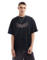 COLLUSION tattoo embroidered pique t-shirt in black