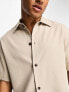 Jack & Jones Originals oversized clean revere collar shirt in beige co-ord