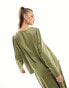 Фото #4 товара Flounce London satin oversized top in olive co-ord