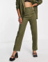 4th & Reckless Petite exclusive straight leg tailored trouser co ord in khaki