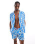 Hunky Trunks abstract print beach shirt co ord in blue