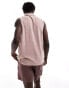 ASOS DESIGN relaxed tank vest with polo neck in pink towelling