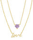 ფოტო #1 პროდუქტის Amethyst Heart & Love Layered Necklace (3/8 ct. t.w.) in 14k Gold-Plated Sterling Silver, 13-1/2" + 2" extender