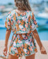 ფოტო #3 პროდუქტის Women's Tropical Surplice Short Sleeve Wide Leg Romper