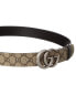 Фото #2 товара Gucci Reversible Canvas & Leather Belt Men's Beige 110