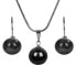 Modern set of necklace and earrings Pearl Black SET-041