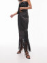 Topshop satin lace mix fishtail maxi skirt in black 34 - фото #1