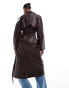 Фото #4 товара ASOS DESIGN Tall leather look trench coat in burgundy