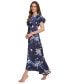 Фото #3 товара Women's Printed V-Neck Flutter-Sleeve Satin Dress