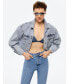 ფოტო #1 პროდუქტის Women's Cropped Denim Jacket with Shoulder Pads