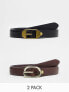 ASOS DEISGN 2 pack skinny waist and hip jeans belts in black and brown