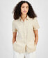 Фото #1 товара Women's Linen-Blend Short-Sleeve Button-Front Shirt