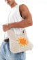 ASOS DESIGN hand crochet sling bag with embroidered sun in ecru