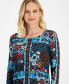 Фото #3 товара Women's Jacquard-Print 3/4-Sleeve Top, Created for Macy's