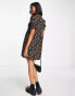 New Look floral shirred tie sleeve mini dress in black