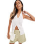 Pieces knitted halterneck longline top with split front in cream