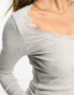 Фото #2 товара ASOS DESIGN scoop neck lace detail long sleeve t-shirt in grey