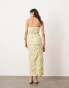 ASOS EDITION embroidered drape bandeau midi dress with fringe in olive Зеленый, 42 - фото #3