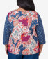 Plus Size Classic Paisley Patchwork Knotted Crew Neck Top