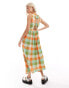 Native Youth gingham midaxi smock dress in green and orange