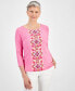 ფოტო #1 პროდუქტის Women's Jacquard Printed 3/4-Sleeve Top, Created for Macy's